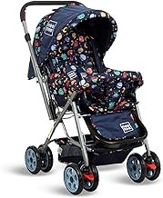 Mee Mee Little Explorer Baby Stroller/Pram for 0 to 3 Years, New Born/Kids, 5 Point Safety Harness, Adjustable backrest, 360° Swivel Wheel, Large Storage Basket, Reversible Handle (Navy Blue)