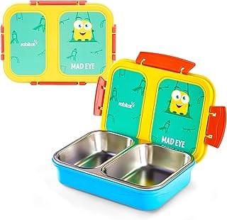 rabitat Yumzee Stainless Steel Bento Lunch Box 750ml- 2 Years Brand Warranty | Tiffin Box for Kids | Lunch Box for Kids | Steel Tiffin Box for School | Mad Eye