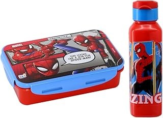 SKi Homeware Lock & Seal Disney Lunch Box + Water Bottle Combo, for School Kids, a Gift for Girls and Boys with Attractive Character Prints and Vibrant Colours (Spiderman 2)