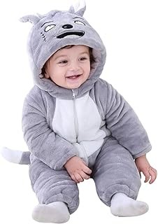 BRANDONN Unisex Baby Flannel Jumpsuit Panda Style Cosplay Clothes Bunting Outfits Snowsuit Hooded Romper Outwear (Grey Scars, 6-9 Months)