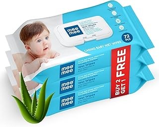 Mee Mee Wet Wipes for Baby Skin with Aloe Vera 72Pcs, Pack of 3 | Paraben Free, Fragrance Free, pH Balanced, Dermatologically Safe, Baby Wipes Combo | Pack With Lid