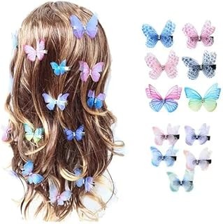 Diversa Fabric Butterfly Hairclips Assorted Colorful Fancy Design Stylish Glittery Pins Fashion Hair Accessories for Girls & Women- Multicolor, (Pack of 12)